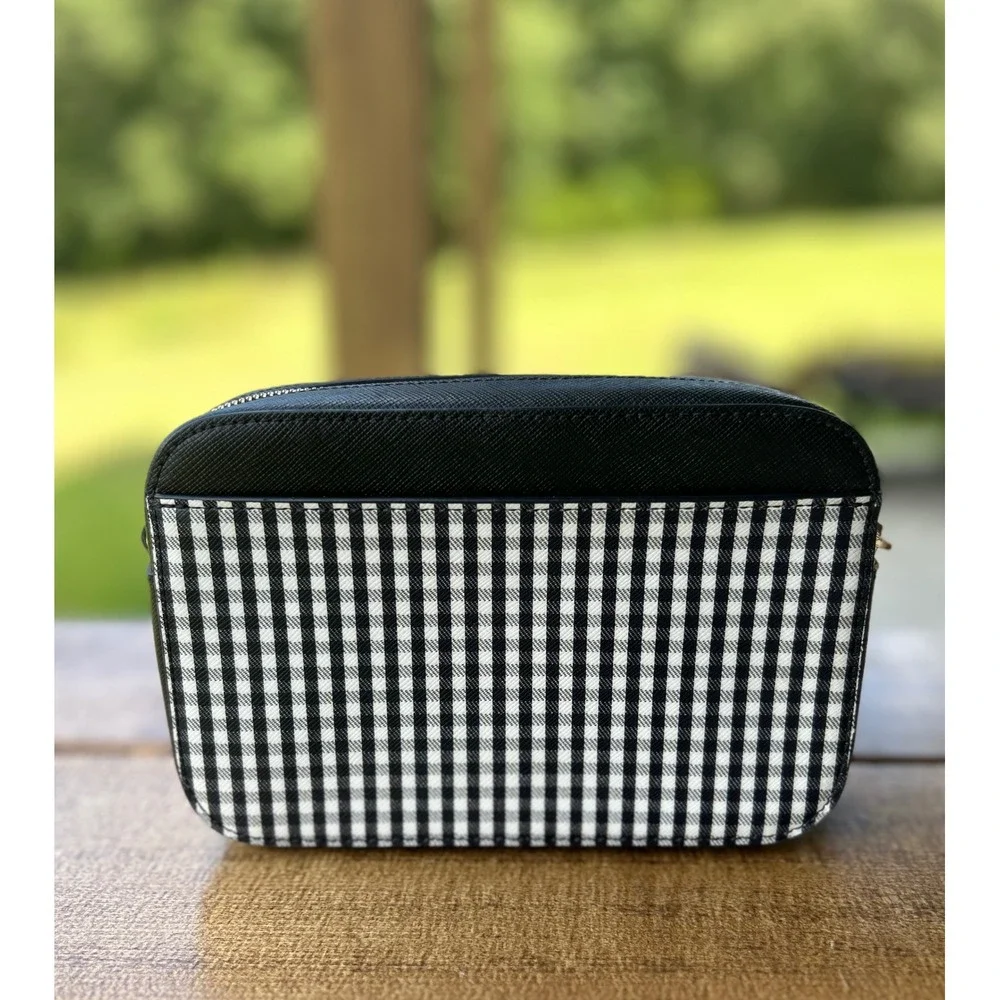 Kate Spade Madison Gingham Mini Camera Bag Designer Crossbody Black White Check